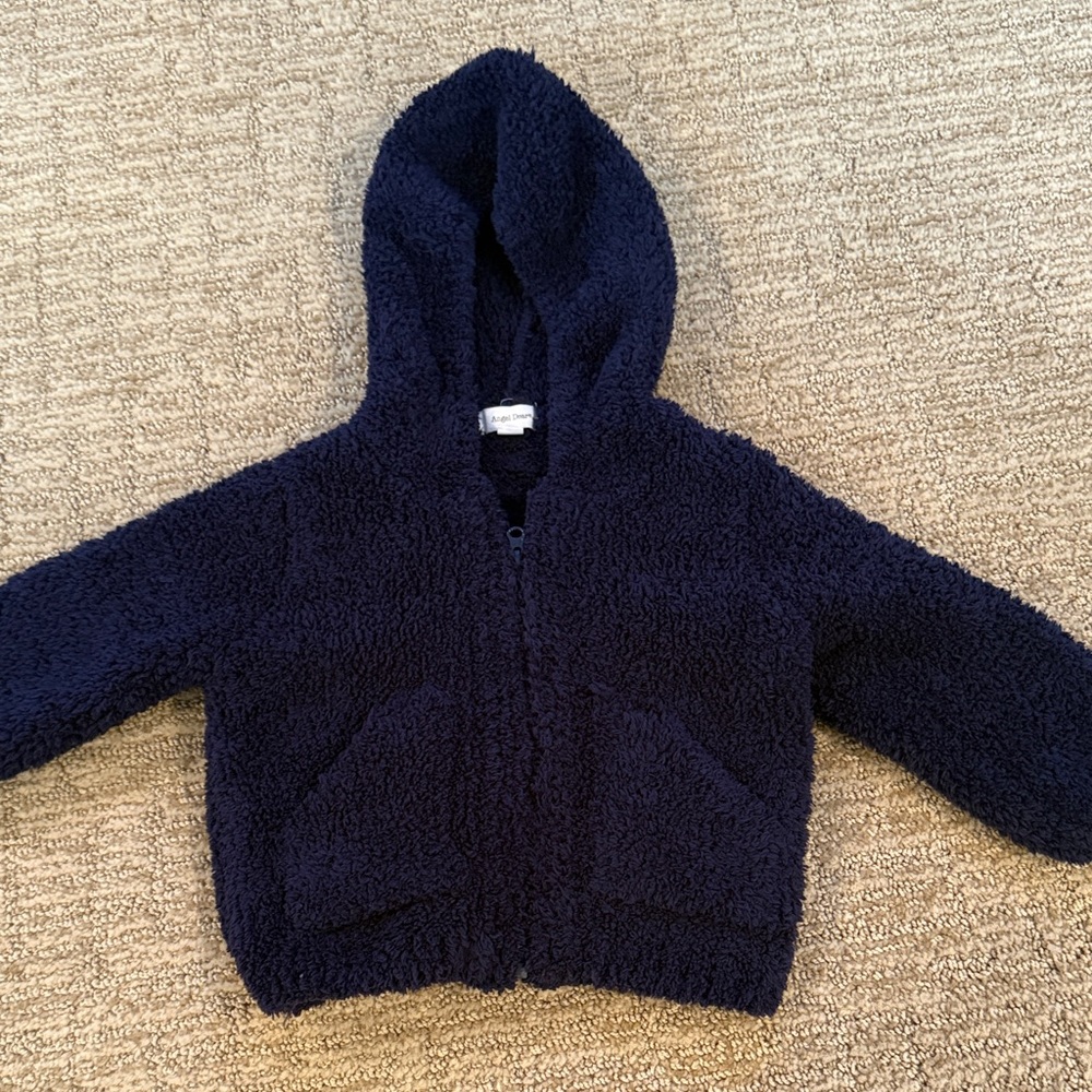 Angel Dear Cozy Navy Blue Hooded Sherpa Jacket 6-12 Months